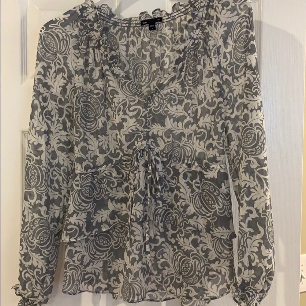 Light blue and white printed blouse